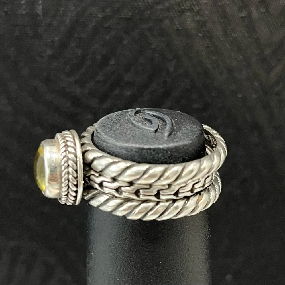 Sarda Olive Quartz Silver stack rings, set of 3, size 10